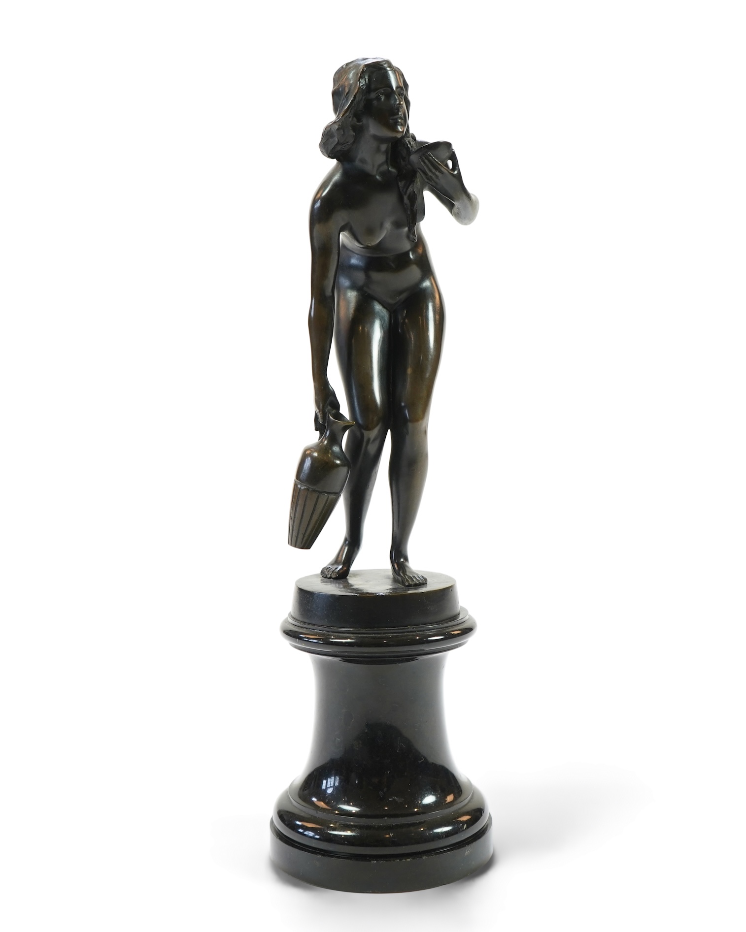 Paul Ludwig Kowlaczewski (Polish, 1865-1920). ‘Nude Young Maiden with water jug’, a patinated bronze figure